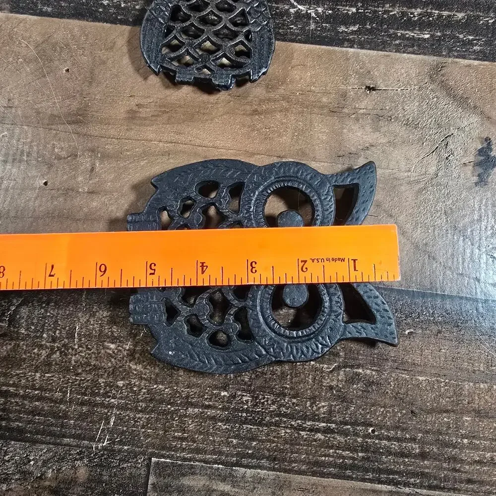 Retro Farmhouse Owl Trivets - Black Cast Iron - Set of 2